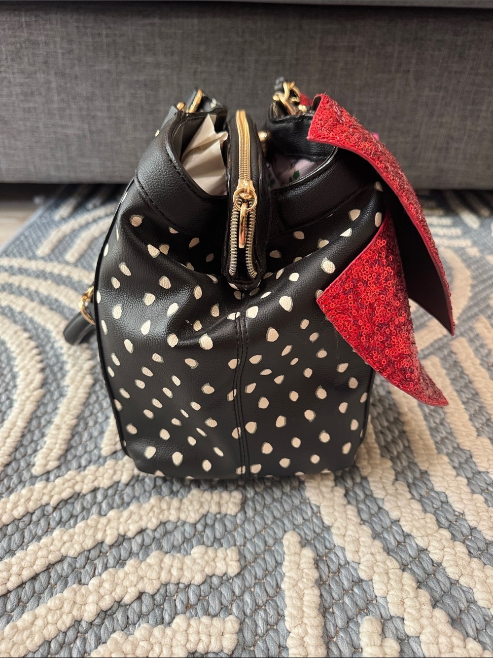 Betsey Johnson Oversized Red Sequin Bow Polka Dot Shoulder Bag - Picture 7 of 8